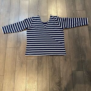 Le Minor Breton Sailor Crossover Top Navy White Stripe Sz S